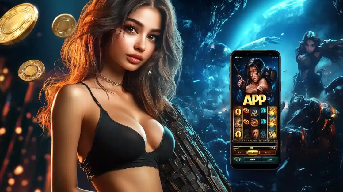 একজন সাহসী নারী tk777 মোবাইল গেমিং অ্যাপ ব্যবহার করছেন, যা অ্যাকশনভিত্তিক গেমের অনুভূতি প্রকাশ করে।